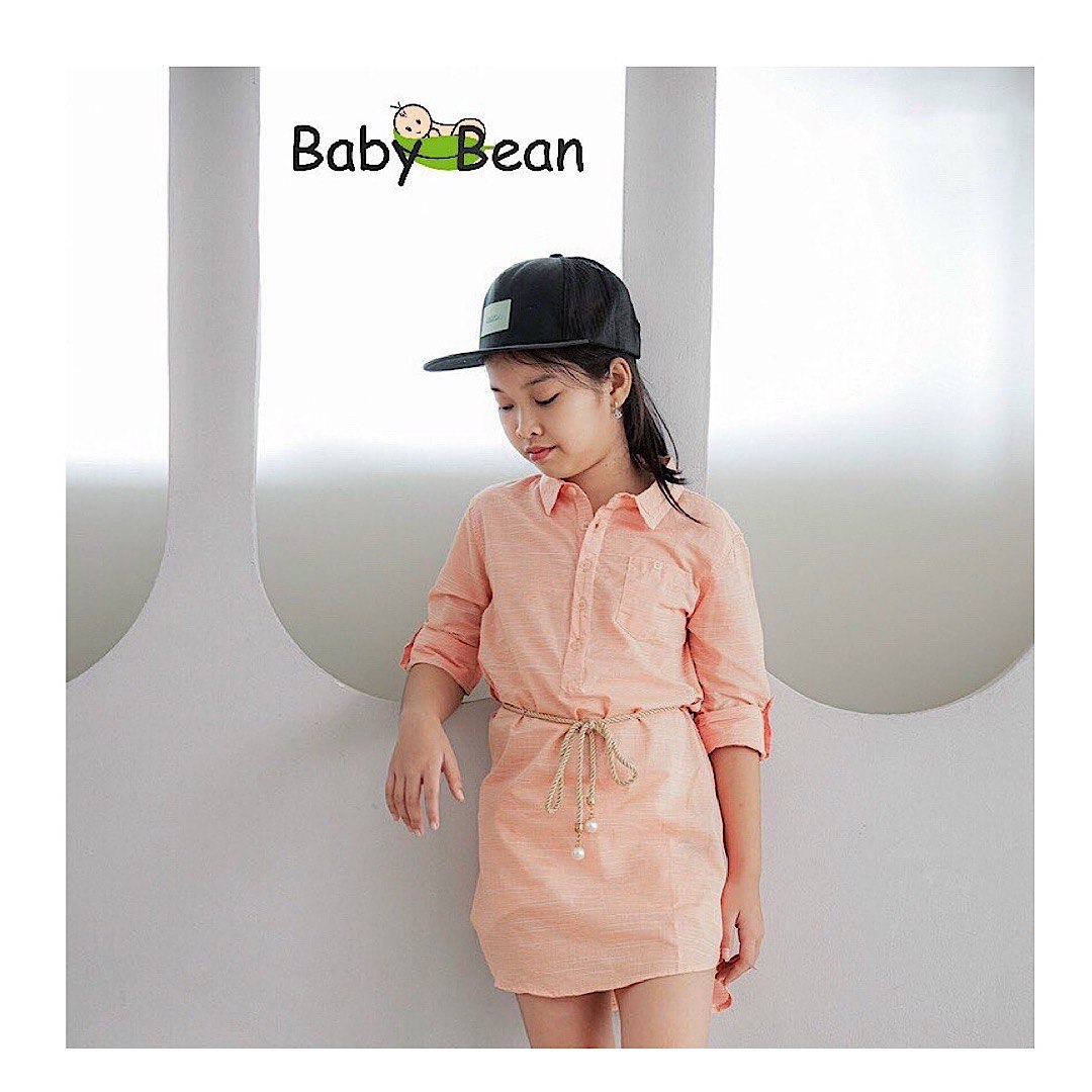 Váy đầm sơmi cotton kèm thắt lưng obi bé gái babybean