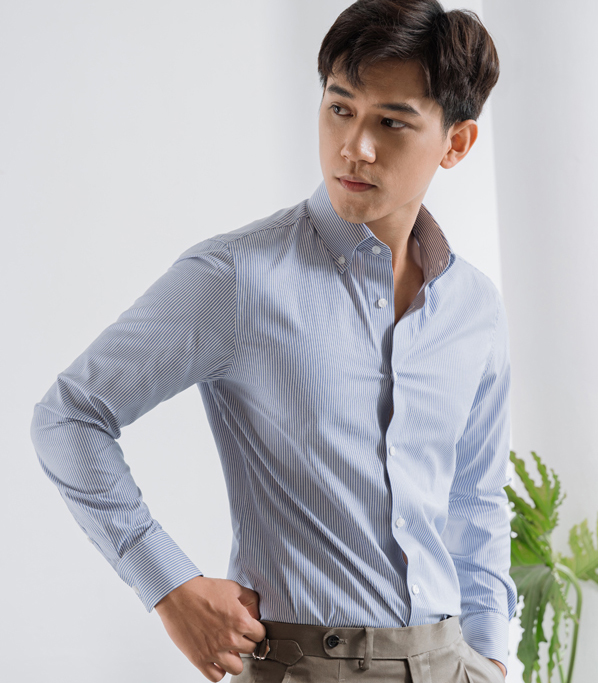 Áo Sơ Mi Cotton Trắng Kẻ Stripe Xanh Đen Cổ ButtonDown SH0012- 100% Cotton cao cấp thoáng mát, thấm hút mồ hôi, màu sắc sang trọng - Tặng hộp đựng chính hãng, sơmi công sở, sơmi xanh, sơmi cao cấp - KILEE