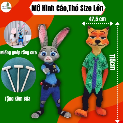 Bộ đồ chơi lắp ráp mô hình cỡ lớn 115cm, lắp ghép mô hình mario, thỏ zootopia, cáo zootopia