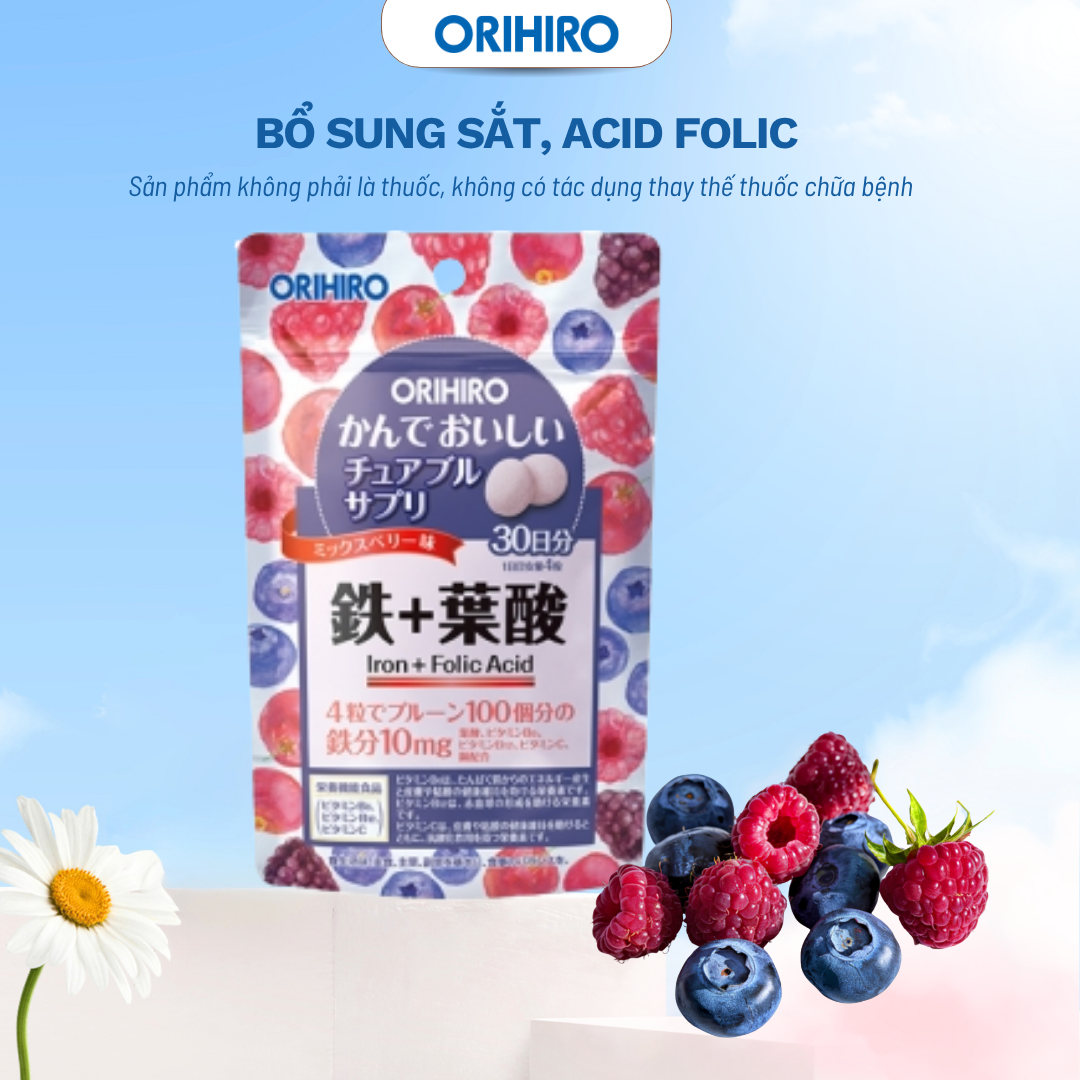 Viên Uống Orihiro Bổ Sung Sắt Và Acid Folic Dạng Túi 120 Viên - ORIHIRO NHẬT BẢN CHÍNH HÃNG