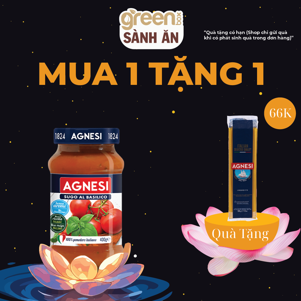 Sốt mì ý cà chua húng quế Basilico Agnesi Ý 400g, 100% cà chua Ý nấu ngon với nui ống Penne Rigate N19, sốt cà chua cô đặc làm pizza
