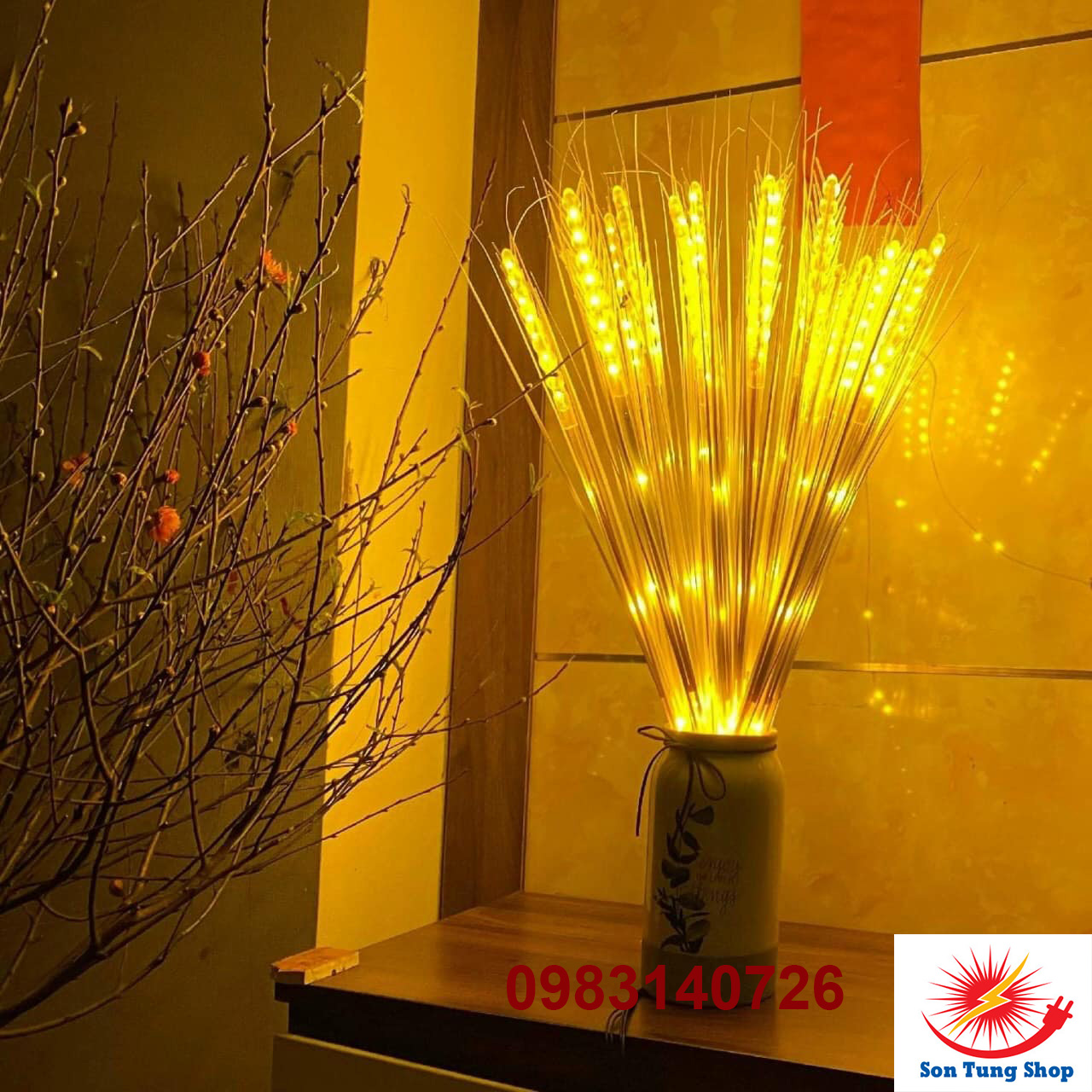 Đèn led hình bông lúa. bó 10 bông/ 20 bông màu vàng ấm, hàng chuẩn cao cấp, điện áp 220v kèm phích cắm