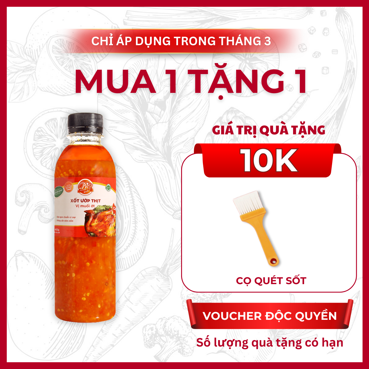 [HỎA TỐC] Sốt Nướng Muối Ớt cho gà nướng, hải sản, heo Bếp Xuyên Việt 400g cho 2kg thịt, xốt nướng muối ớt