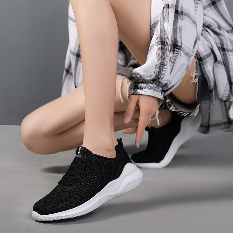 ㊖ Giày Nữ Thể Thao Thoáng Khí Mặt Lưới Dệt Bay Kiểu Hot Xuyên Biên Giới Giày Chạy Bộ Màu Trắng Nhẹ Giản Dị Dễ Phối Phong Cách Hàn Quốc - 5