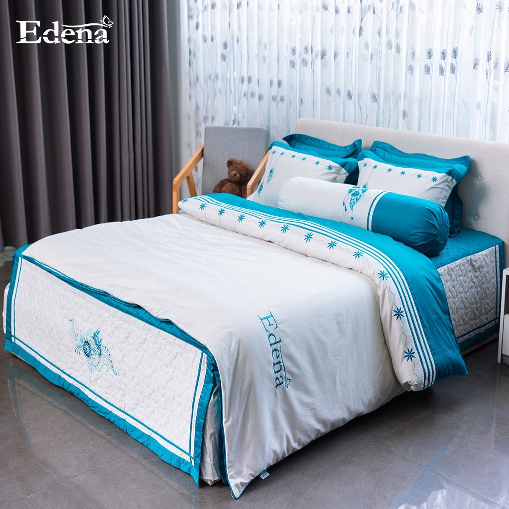 Bộ ga chần gòn edena cotton solid 374, gồm 5 món