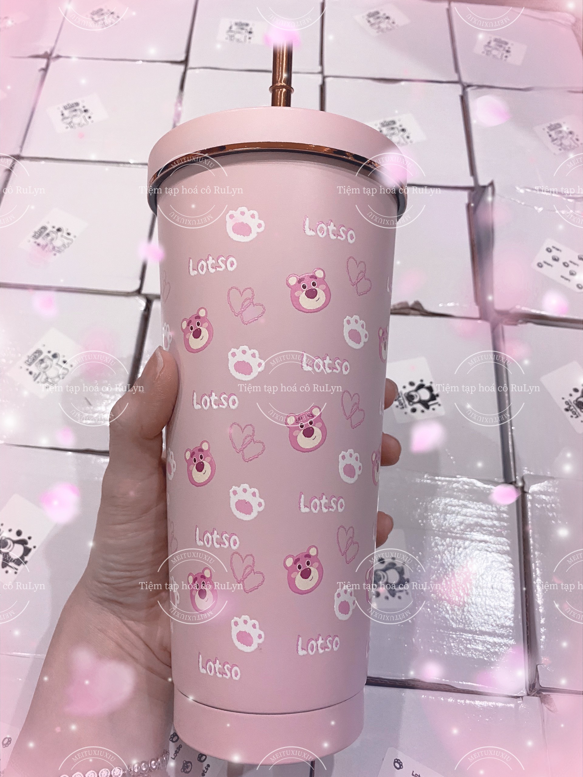 Ly giữ nhiệt gấu Dâu Lotso inox 304 có nắp Siêu Dễ Thương