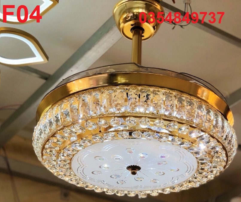 F04 [Thien Ca Shop] Quạt trần đèn 2 tầng pha lê - động cơ lõi đồng 100% - Hàng Cao Cấp
