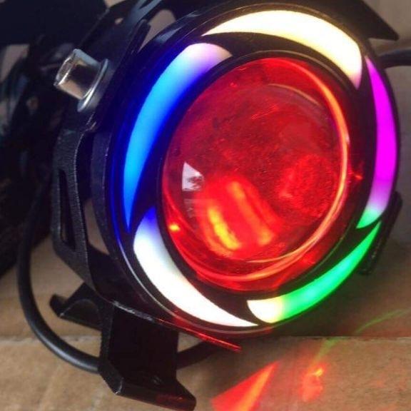 Đèn led trợ sáng U7 có lồng ,viền 7 mầu, viền đỏ, viền xanh