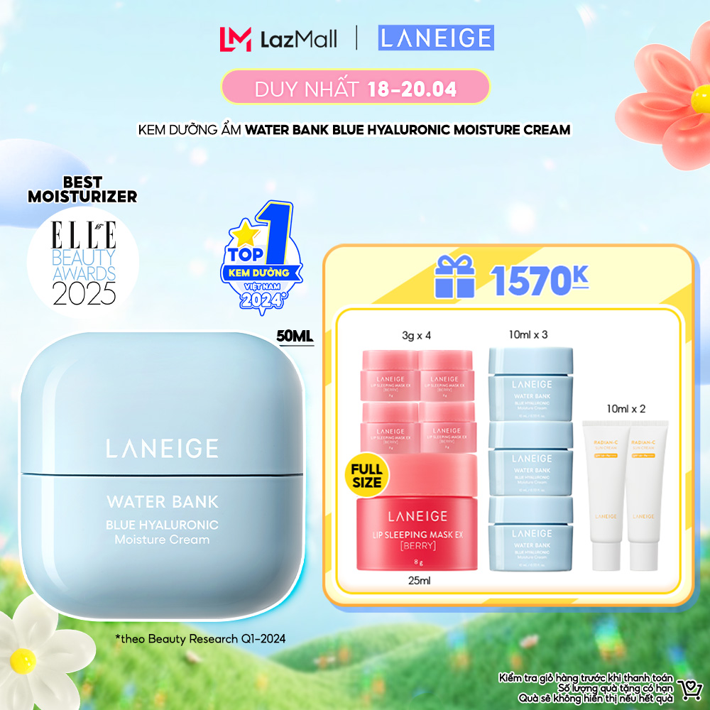 Kem Dưỡng Ẩm Sâu 100 Giờ & Phục Hồi Hàng Rào Bảo Vệ Da Laneige Water Bank Blue Hyaluronic Moisture Cream 50ml (Da Khô và Xỉn Màu)