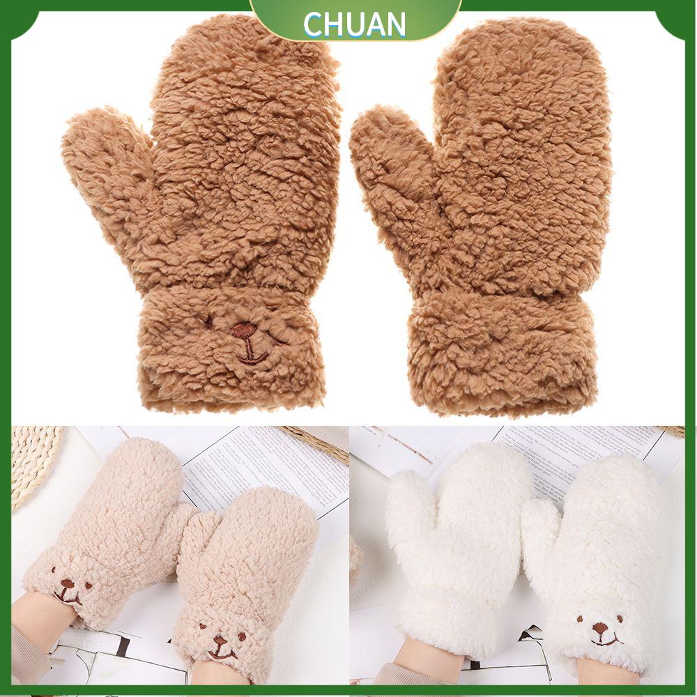 Chuan găng tay ấm áp dày dặn chống gió dễ thương găng tay gấu hoạt hình găng tay lông găng tay đeo cổ