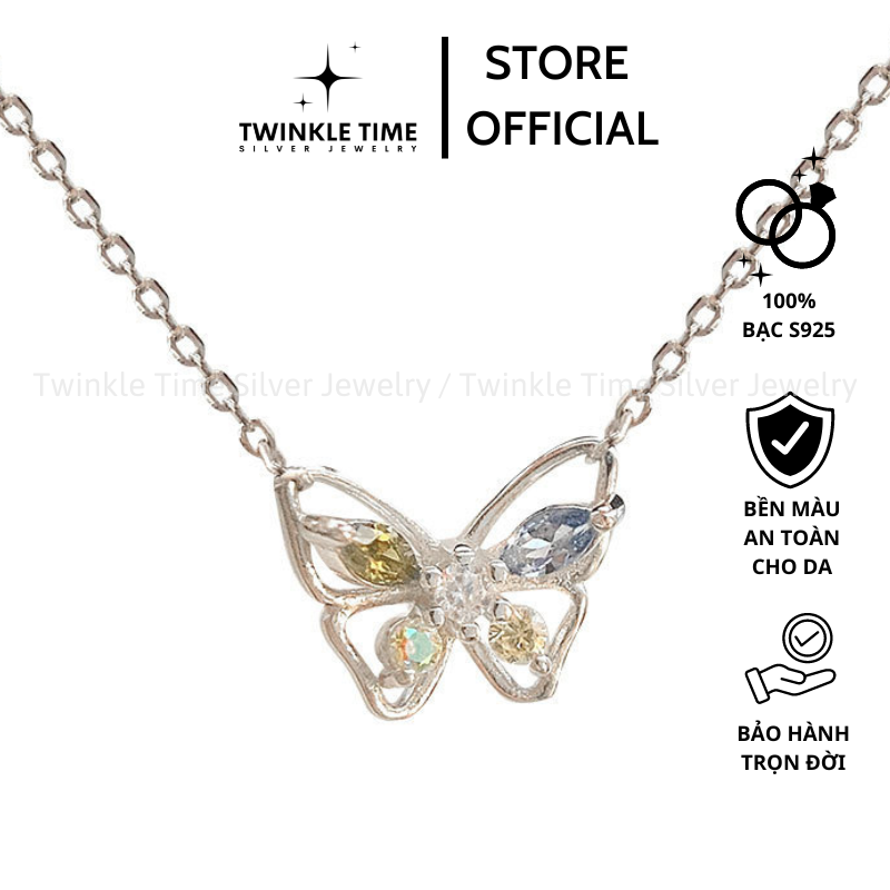 Dây chuyền bạc nữ Twinkle Time, vòng cổ cánh hồ điệp đính đá ngũ sắc xinh xắn TT044