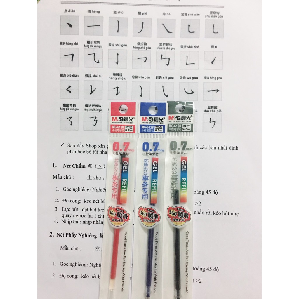 Ngòi bút gel m &g 0.7m đỏ đen xanh luyện viết chữ- bl33