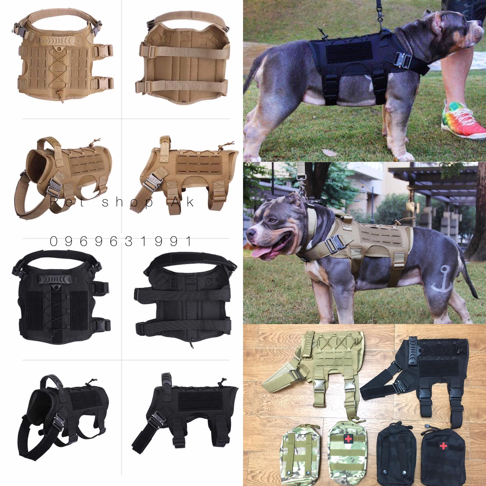 Đai lưng cáo cấp cho chó gắn được túi/ Đai yếm dắt chó bồ đội