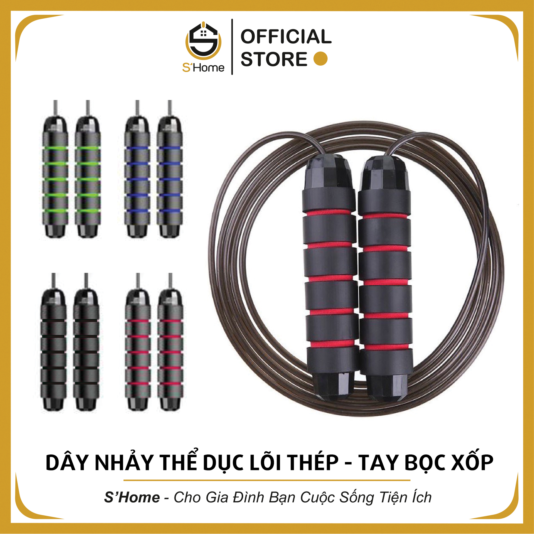 Dây Nhảy, Dây Nhảy Tập Thể Dục Thể Thao Tay Cầm Bọc Xốp Cao Cấp, Êm Tay - S'Home - SH4