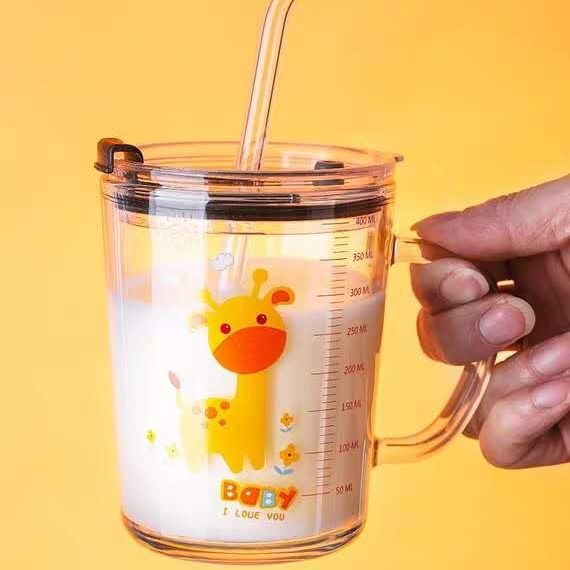 DRTOY CỐC THỦY TINH CHIA VẠCH UỐNG SỮA CÁCH NHIỆT 3IN1 (TẶNG KÈM ỐNG HÚT SILICON)