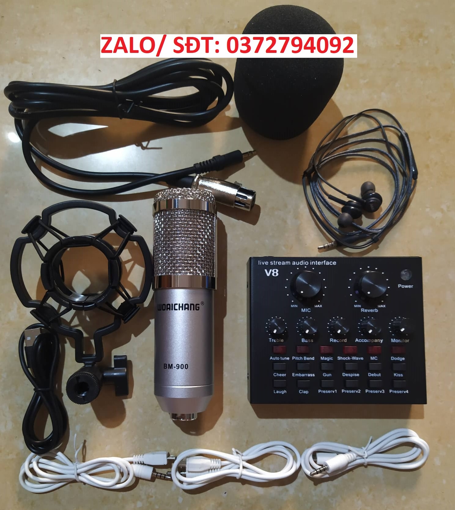 Combo bộ micro bm900 woaichang và sound card v8 tặng tai nghe