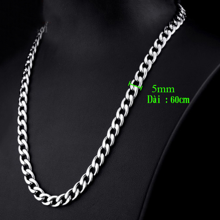 [Hoàn tiền 6%]Dây chuyền nam inox thời trang kiểu lặc trangsucpt kích cỡ 5mm màu trắng thép không gỉ PTDCNA15