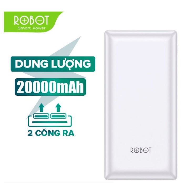 Pin sạc dự phòng 20000mah robot rt20 thiết kế nhỏ gọn 2 cổng sạc vào và 2 sạc ra tặng cáp sạc micro