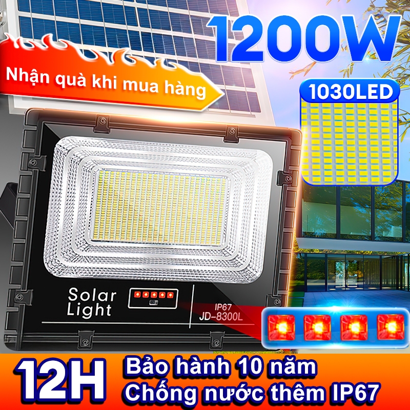 Đèn năng lượng mặt trời 1200W đèn năng lượng mặt trời sân vườn đèn pha led ngoài trời chống mưa và chống sét điều khiển ánh sáng thông minh led đèn chiếu sáng với điều khiển từ xa Bảo hành 10 năm