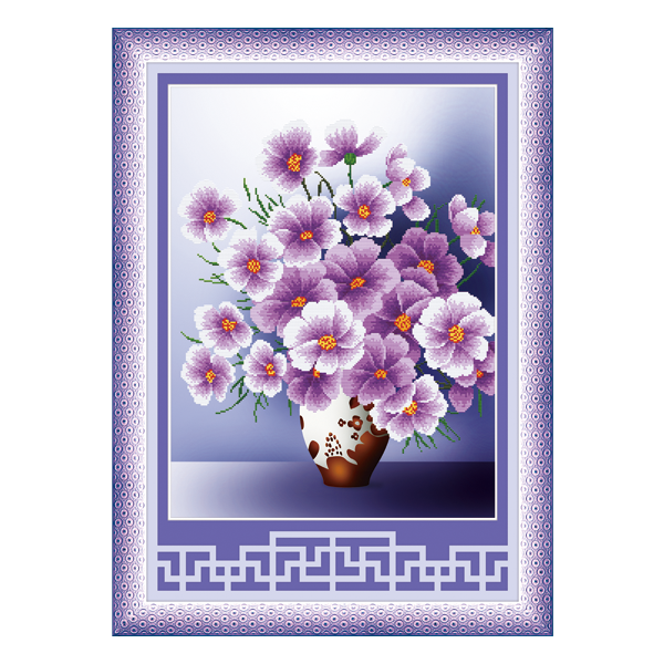 Tranh thêu BÌNH HOA TÍM 55x70cm chưa thêu 3d 53206