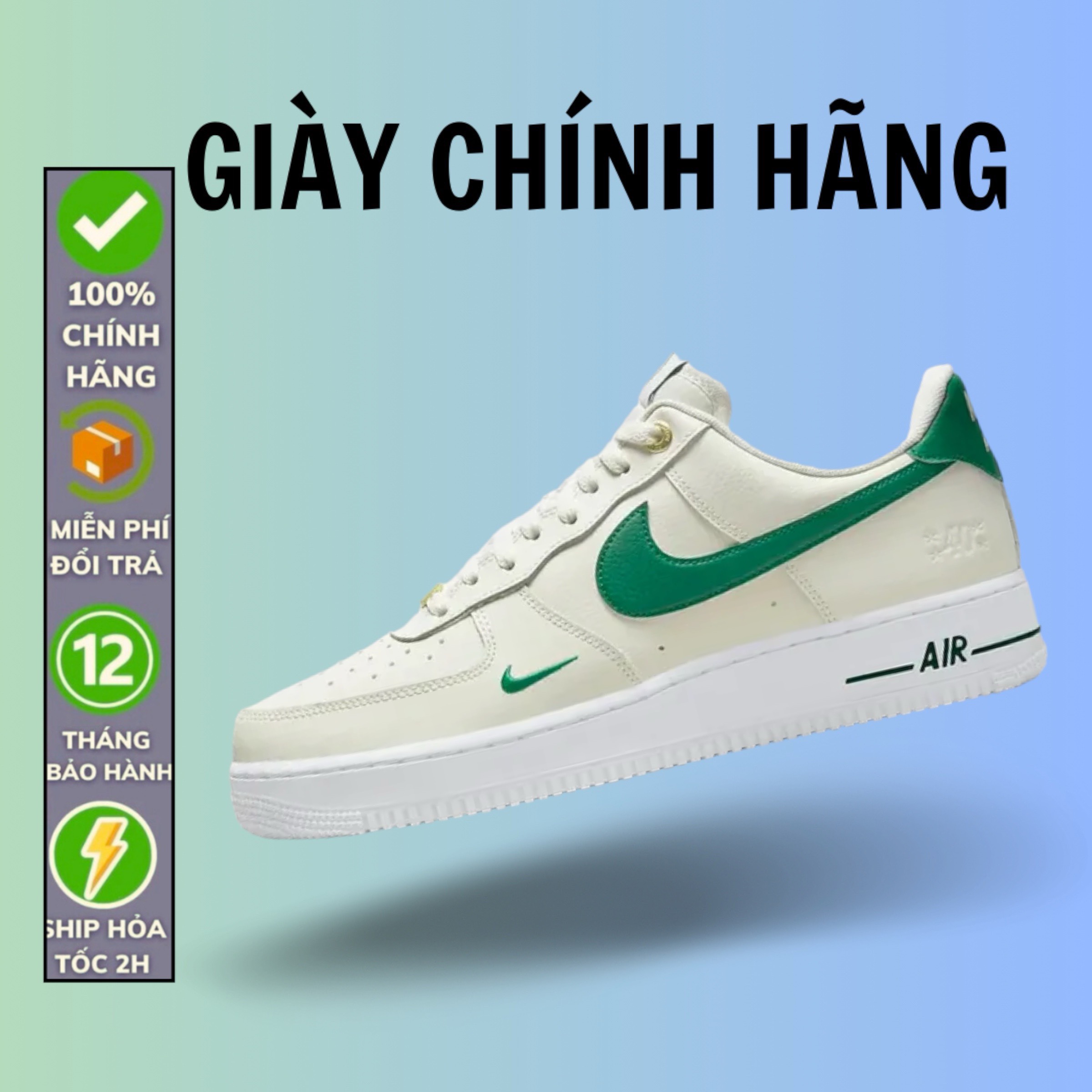 (Chính Hãng) Giày  Air Force 1 40 Years Đen và Xanh Lá chính hãng DQ7658-100 DQ7658-101