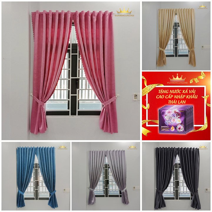 Rèm cửa dán tường, rèm cửa sổ màu hồng phấn xinh xắn 1 lớp vải sang trọng VIP20