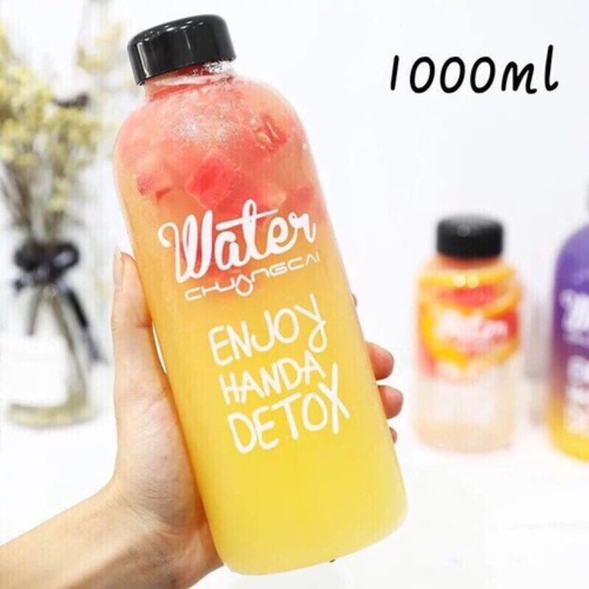 Chai Thủy Tinh Đựng Nước 1000ML detox (1 chai) mẫu cao - Chai Detox nắp nhựa có gioăng cao su – Chai Đựng Nước Ép - Bình Đựng Nước 1 Lít