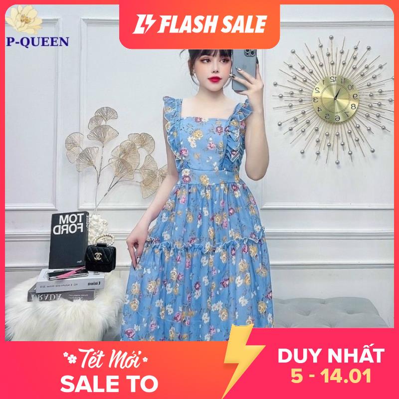 Đầm voan nữ hoa nhí mặc đi tiệc, chơi Tết siêu xinh, Pyjama Queen, váy nữ đẹp diệu dàng, dễ thương, có kèm lớp lót, form dưới 56 kg