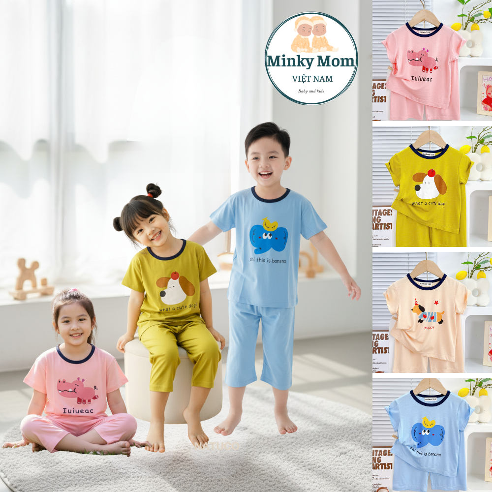 Bộ Quần Áo Trẻ Em Tay Ngắn Quần Lửng Vải Thun Lạnh NATUCO Mềm Mát, In Hình Động Vật Đáng Yêu Cho Bé 8-29kg Mặc Hè TN-013