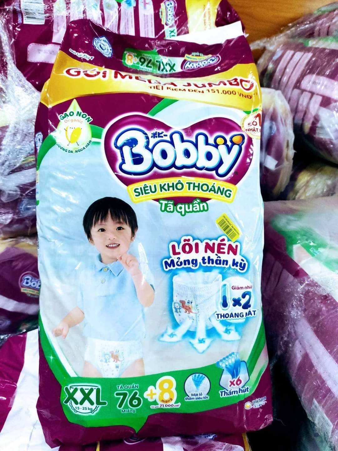 (FREESHIP 50K) Tã bỉm quần Bobby Mega Jumbo XXL76/XXL76+8MIẾNG (mẫu mới nhất)