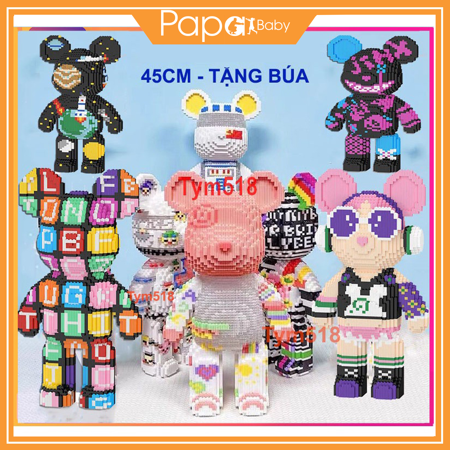 Mô hình lắp ráp gấu bạo lực 45 cm tặng búa, le go gấu bearbrick 45cm có búa, le go bearbrick 45cm, le go lắp ráp khổng lồ 45 cm, le go gấu 45 cm, le go xếp hình 45cm