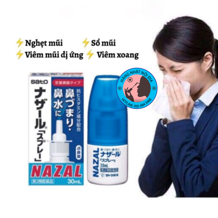 Xịt xoang Sato Nazal Nhật Bản 30ml hỗ trợ viêm mũi dị ứng