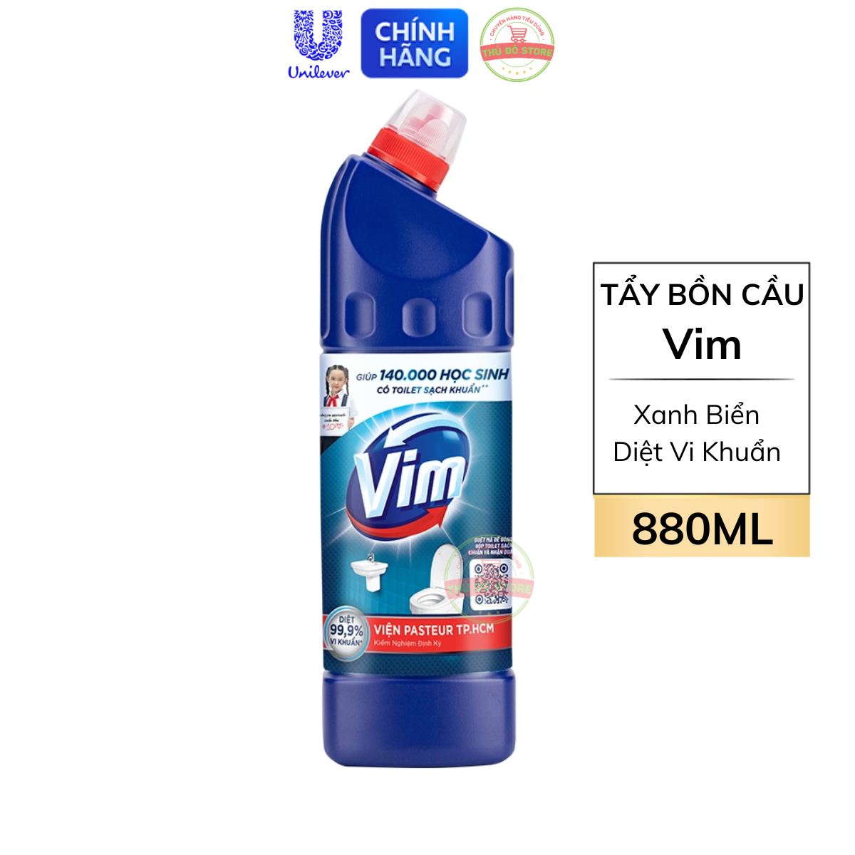 Nước tẩy bồn cầu vim xanh biển diệt khuẩn - chai 880ml