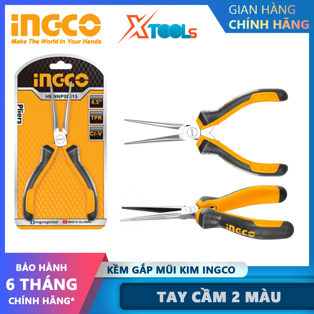 Kìm gắp mũi kim mini ingco hmnnp08115 | kềm cắt mũi kim mini kích thước 4.5"/ 115mm đầu kềm được đánh bóng và chống gỉ xtools