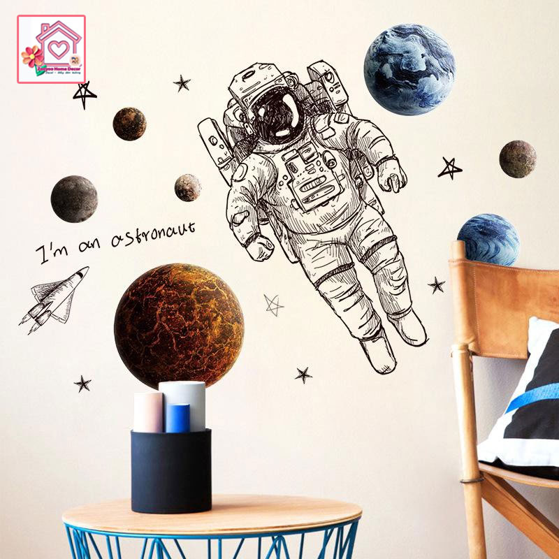 Decal dán tường Vũ trụ Phi hành gia XL8335 bé trai bé gái trang trí tường phòng khách phòng ngủ - Sticker - Miếng dán tường - Hình dán