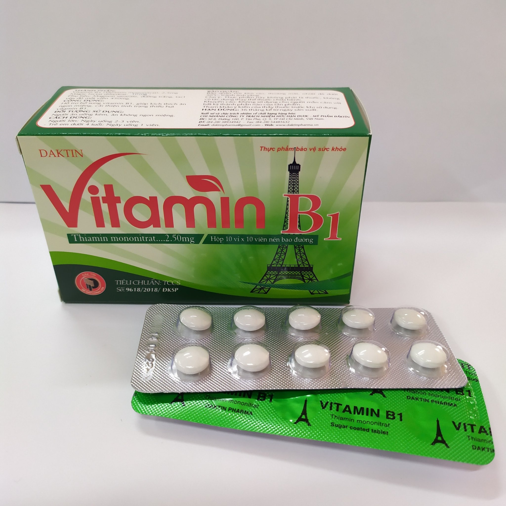Vitamin b1 hộp 100 viên bao đường daktin