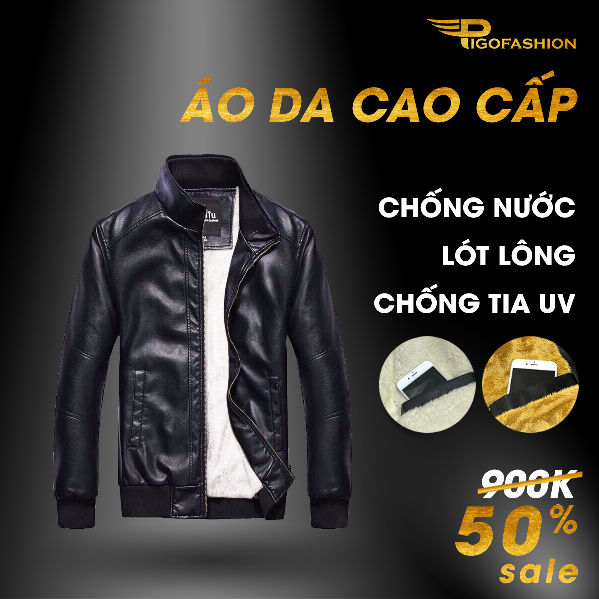 Áo Khoác Da Nam Lót Lông Pigo Fashion Chất Da Chuẩn Cfs Ad30 Cool 01 (Đen)