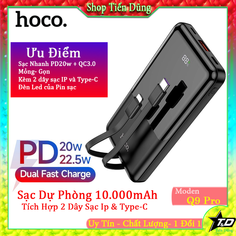 Pin sạc dự phòng Hoco Q9 Pro kèm 2 dây dòng 10000mAh dòng sạc nhanh PD20w + QC3.0 Chính Hãng