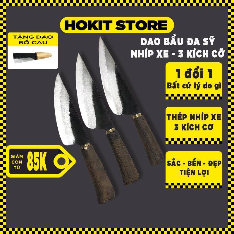 Dao bầu thái thịt cán gỗ Đa sỹ 3 kích thước dùng để thái thịt lọc xương siêu tiện lợi giá sỉ - Hokit Store