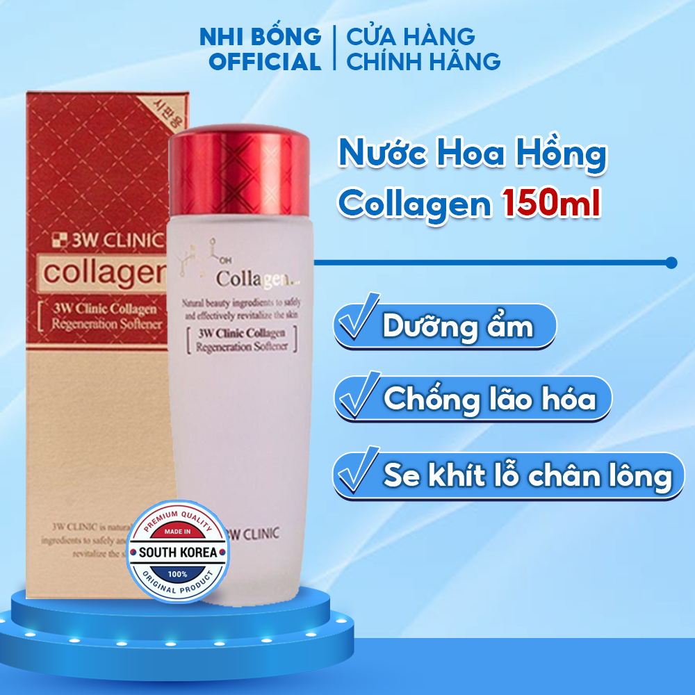 Nước Hoa Hồng săn chắc chống lão hóa 3W Clinic Hàn Quốc tinh chất Collagen giúp se khít lỗ chân lông và dưỡng ẩm 150ml