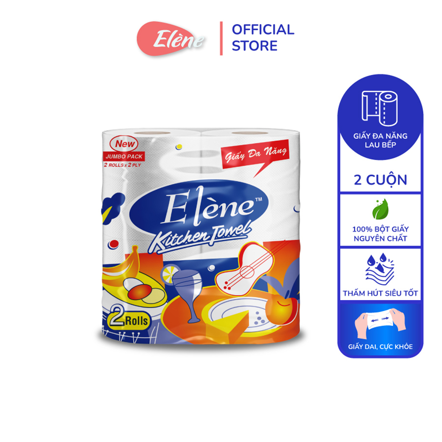 Combo 2 cuộn giấy đa năng gấp 2 Elene 100 tờ 2 lớp
