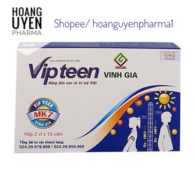 Vipteen Vinh Gia - Hộp 20 viên - Hỗ trợ tăng chiều cao thanh thiếu niên
