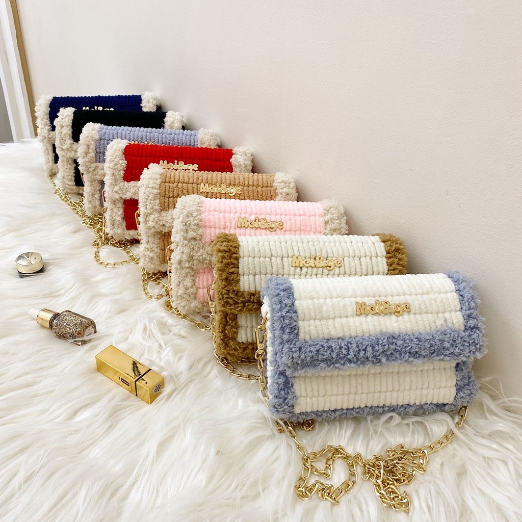 Túi len tự đan phối màu, túi handmade tự đan siêu hot tiktok set đầy đủ phụ kiện
