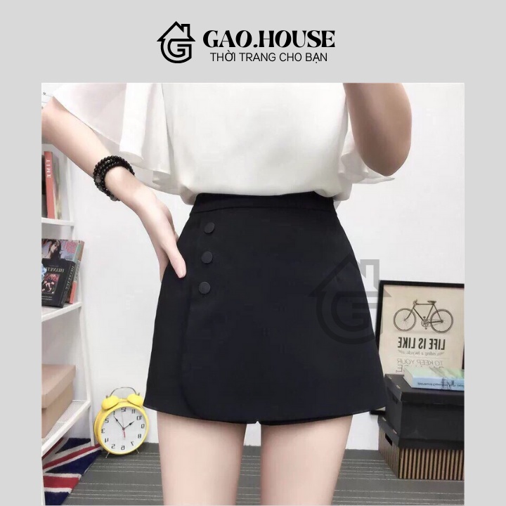 Quần short/đùi giả váy gạo house chữ a phối cúc