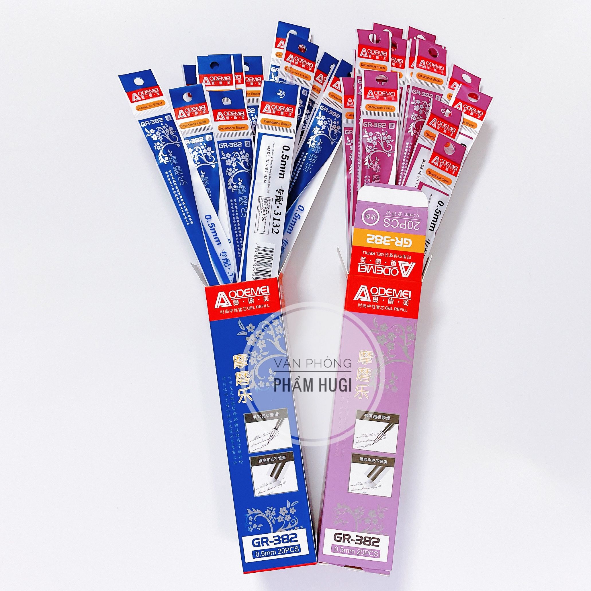 Hộp 20 Ruột Bút Gel Bôi Xóa Được AODEMEI (Loại tốt) mực Xanh/Tím, dành cho bút sử dụng nắp đậy