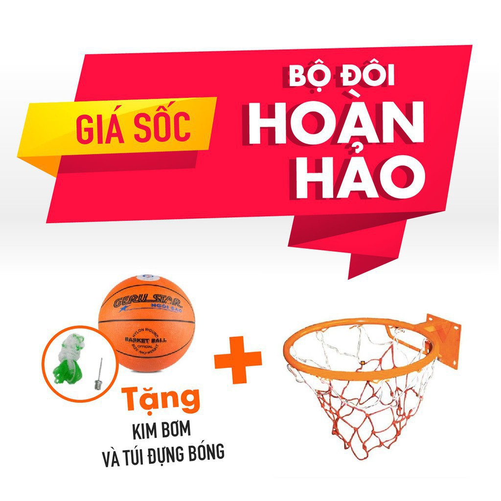 Combo trọn gói bộ sản phẩm khung vành bóng rổ cao cấp loại 40cm + quả bóng rổ số 6