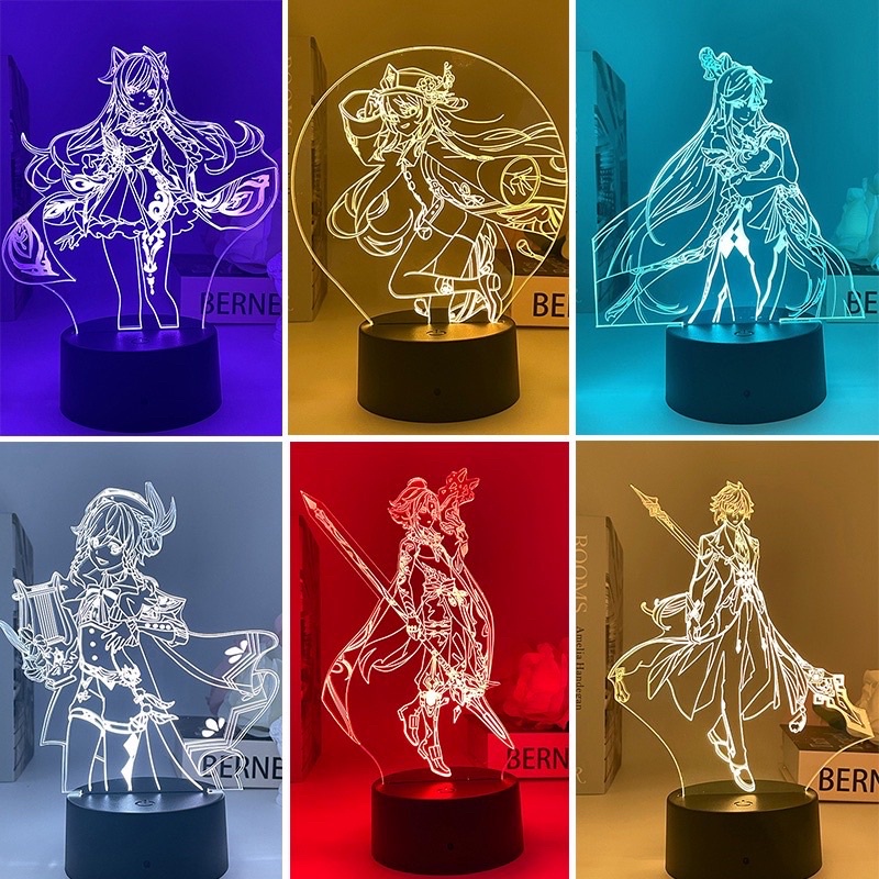 Đèn ngủ LED 3D Genshin Impact Zhongli Xiao hutao 1 màu & 16 màu sắc tùy chọn dành cho trang trí phòng
