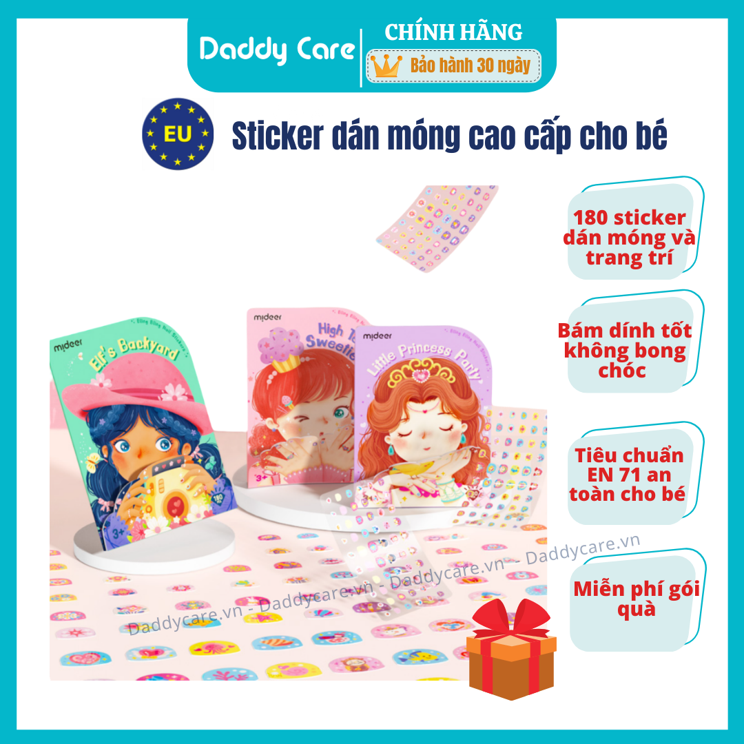 Sticker dán móng tay cho bé Nail stickers Mideer 2 mẫu miếng dán móng tay giả cho bé gái vv