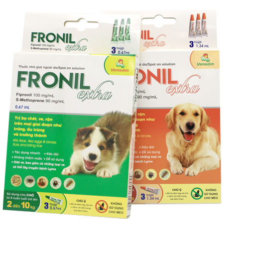 Nhỏ gáy trị ve bọ chét FRONIL EXTRA, tuýp 1.34 ml, vỉ 3 tuýp. Nhỏ vai gáy diệt ve, bọ chét trên chó 10-20 kg. Avet Shop
