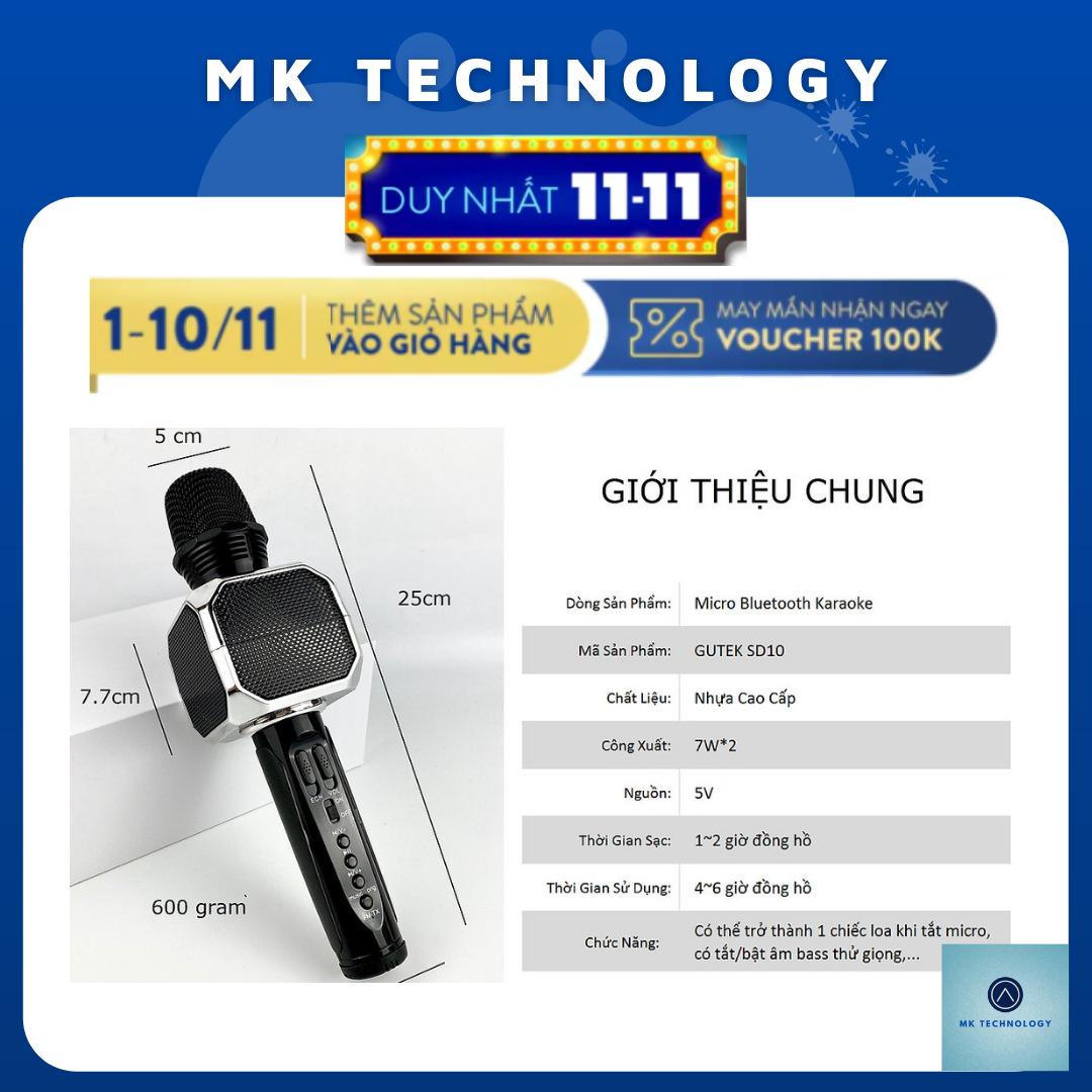 Micro Bluetooth Hát Karaoke Không Dây SD10 Đa Năng, Karaoke không dây tại nhà + Bảo hành 6 tháng lỗi 1 đổi 1 tại MK tech